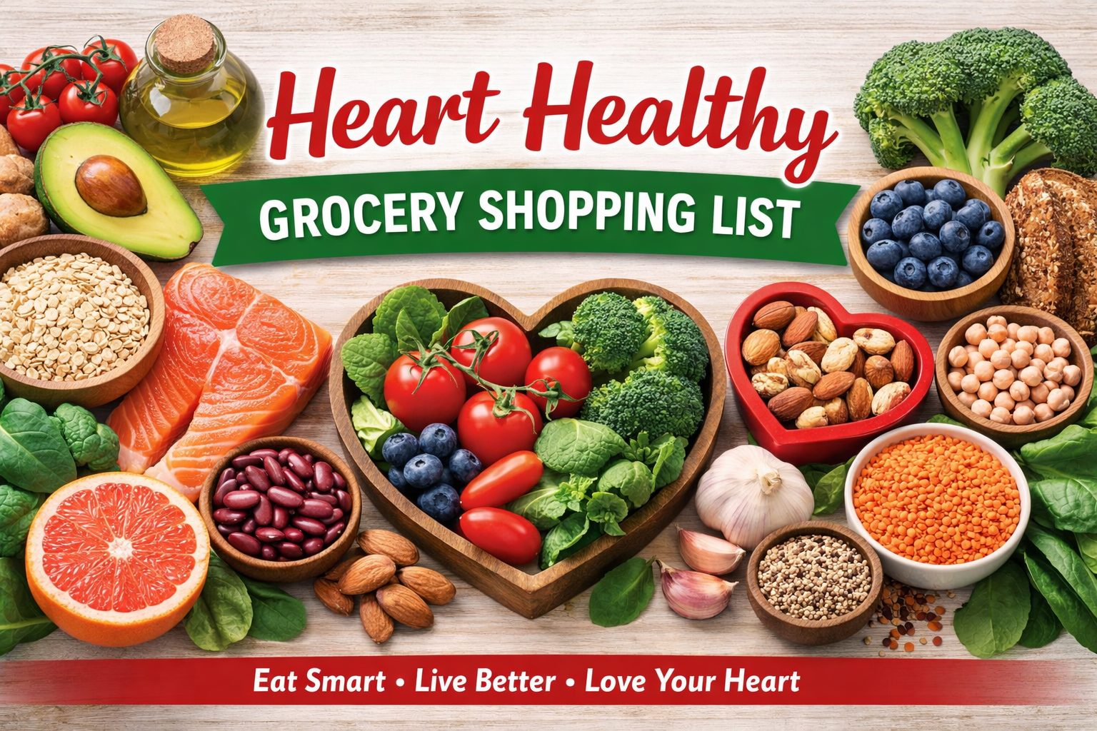 healthy grocery essentials arranged beautifully